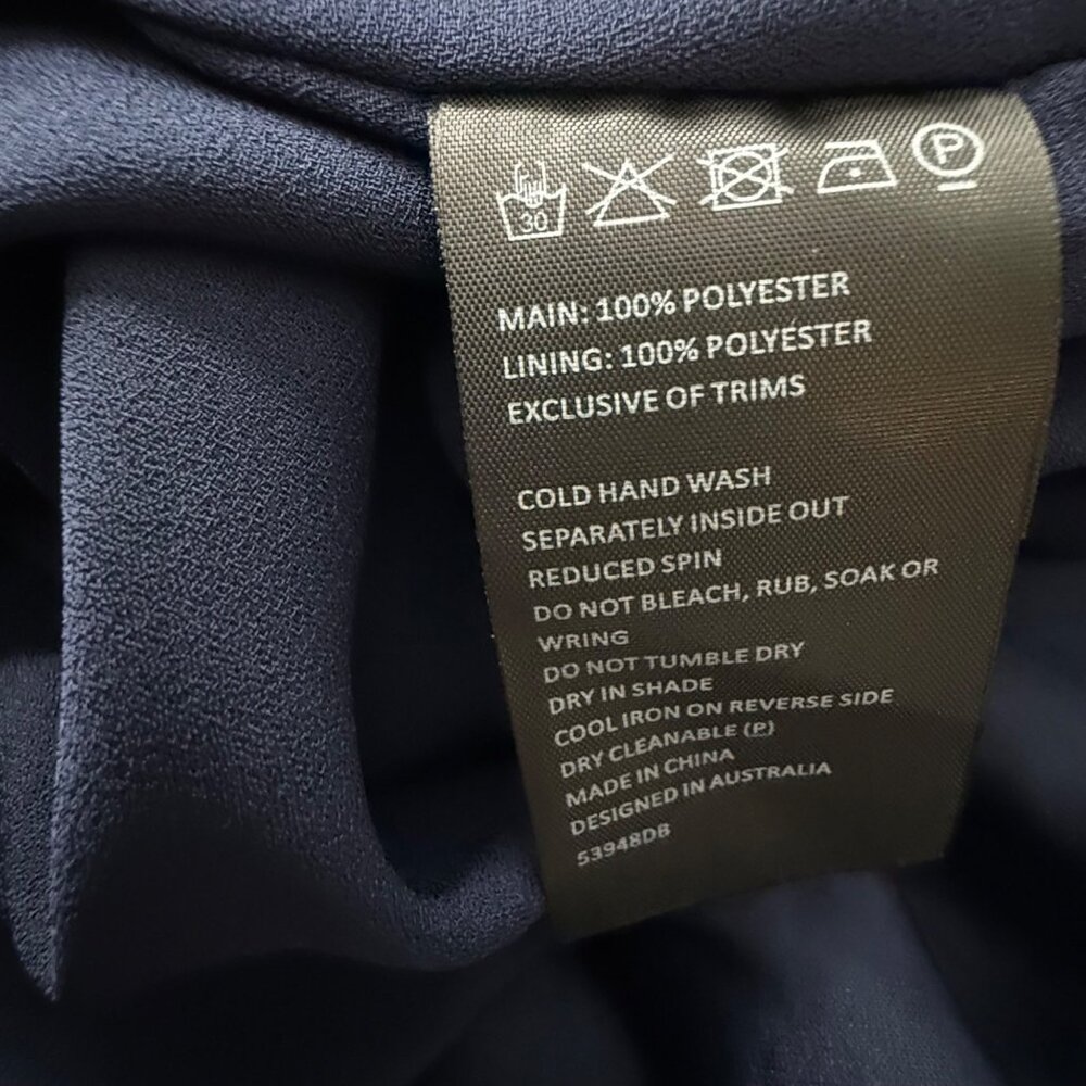Bardot Navy Louise Tiered Dress 100% Polyester Long Sleeve Keyhole Back, Size 2 - Picture 6 of 12